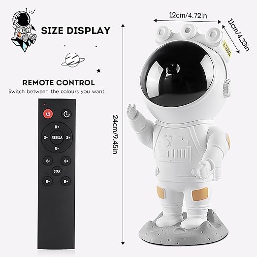 Astronaut Galaxy Star Projector Night Light with Remote & Timer – 360° Adjustable LED Space Lamp for Kids Bedroom
