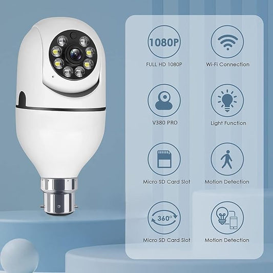 360° Panoramic Light Bulb Security Camera WiFi 1080p with Motion Tracking, Two-Way Audio & Night Vision (K-803)