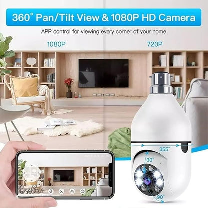 360° Panoramic Light Bulb Security Camera WiFi 1080p with Motion Tracking, Two-Way Audio & Night Vision (K-803)