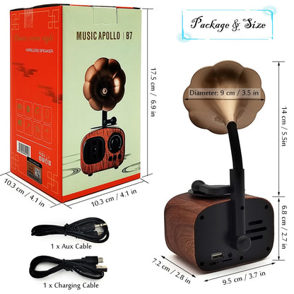 Music Apollo B7 Vintage Bluetooth Speaker – Retro Gramophone Style, 5W Stereo
