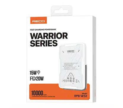 Recci Warrior 10000mAh Portable Power Bank – 20W PD Fast Charging & 15W Wireless Charging