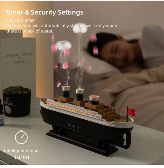Ship-Shaped Aroma Diffuser & Humidifier with 7-Color Ambient LED Light