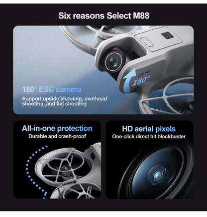 M88 Mini FPV Camera Drone with 180° Adjustable Camera & Brushless Motors