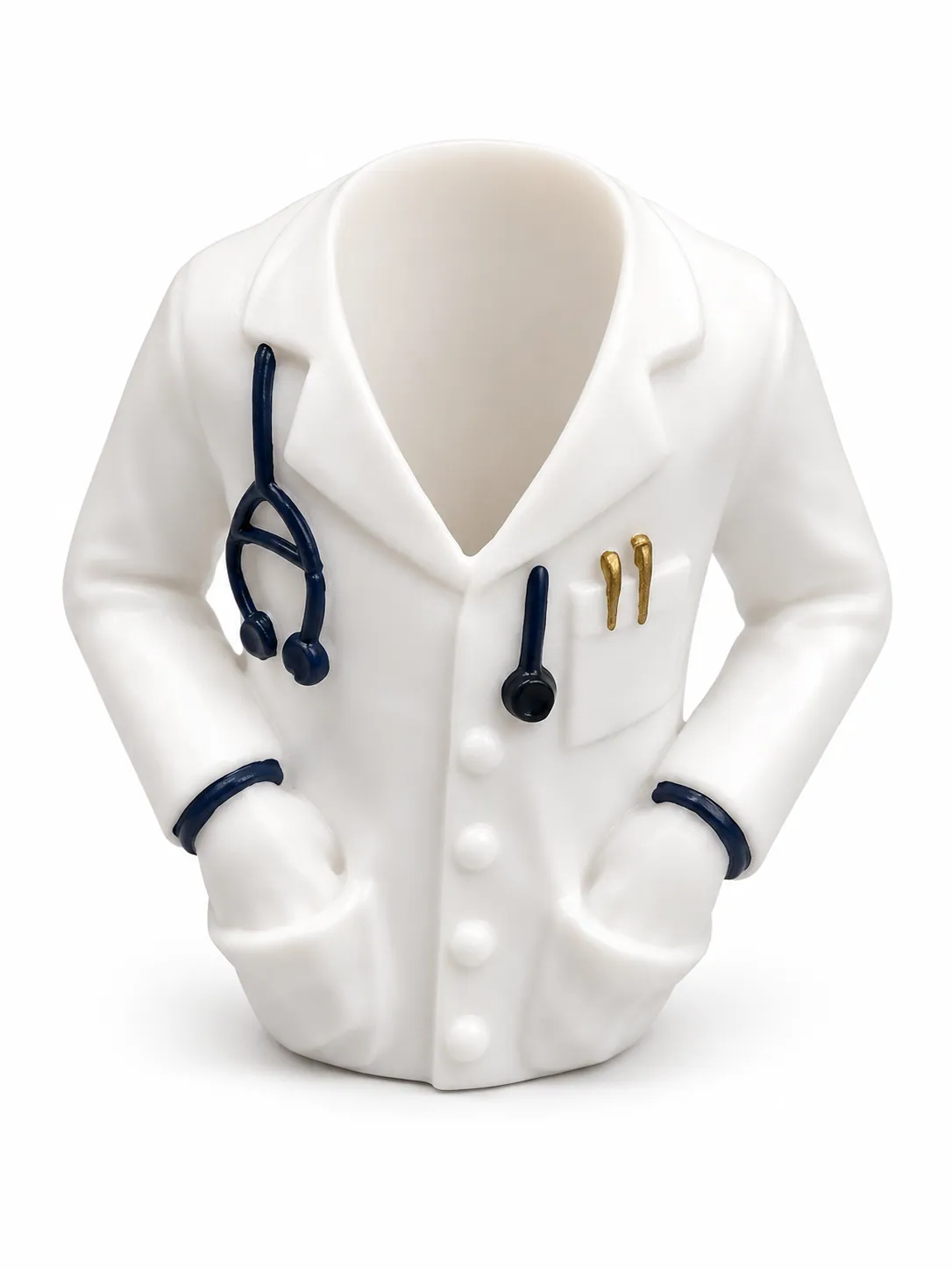 3D Printed Doctor Coat Pen Stand Medical Doctor Desk Organizer Pen & Pencil Holder For Office Clinic Hospital & Study Table White