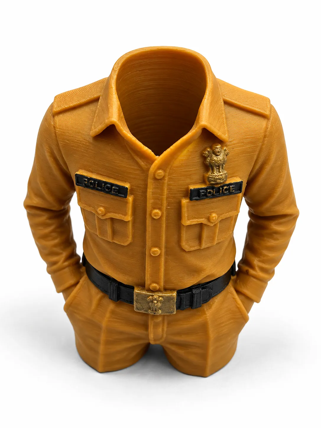 3D Printed Police Uniform Pen Stand Khaki Police Officer Pen & Pencil Holder Unique Desk Organizer Gift For Police Defence & Uniformed Service Personnel